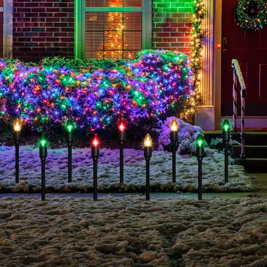 Set of 15 Lighted Red, Clear & Green C9 Christmas Pathway Marker Décor